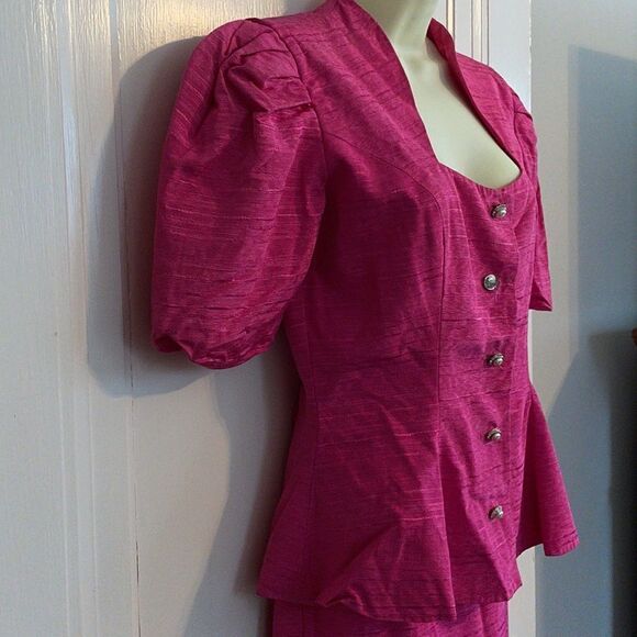 Vtg 80s Bridal Originals bright fuchsia pink 2 pc taffeta dressy outfit - Picture 7 of 13